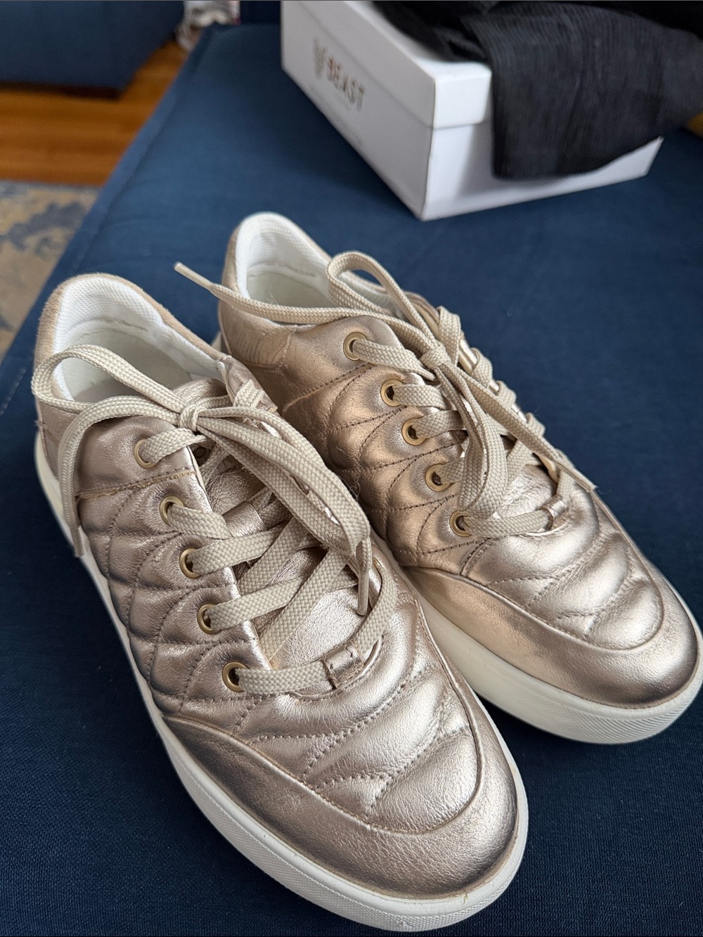 Geox Women's Metallic Quilted Sneakers in Champagne